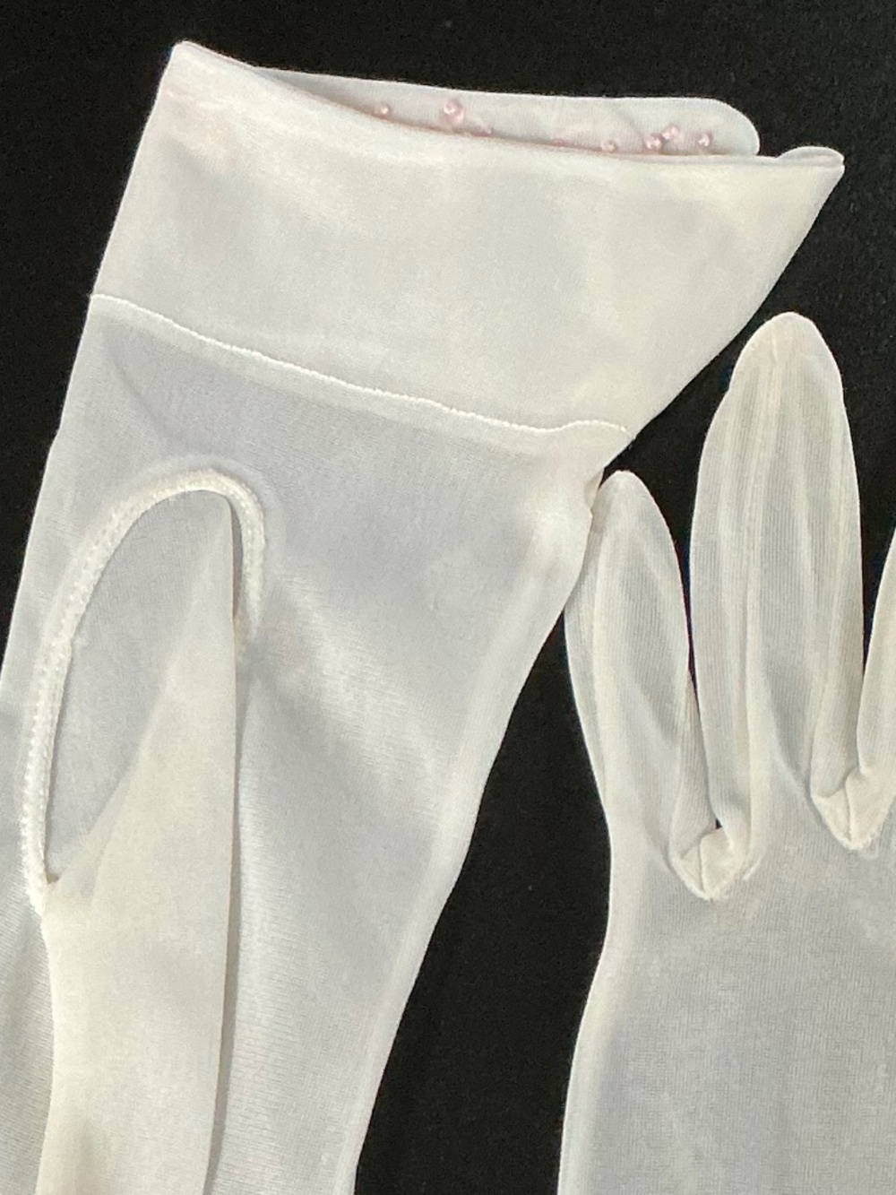 Vintage Ivory Organza Gloves Formal Wedding Bridal Prom Pink Accents - Picture 12 of 14